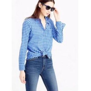 J.CREW Boy Shirt in Two Tone Crinkle Gingham Blue